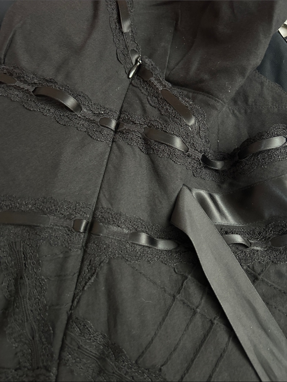 VTG Y2K Lydia Procanik Cotton Ribbon Lace Slip Dress with Satin Waist Tie sz 2 - Picture 15 of 15
